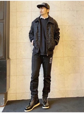 「HYSTERIC GLAMOUR（ヒステリックグラマー）のHYS WHISKY柄 刺繍キャップ（キャップ）」を使った、yamaguchi.fさん（メンズ・171cm）の冬コーディネート