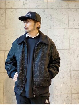 「ロックコーデ」｜「アイテム（帽子）」を使った、yamaguchi.fさん（メンズ・171cm）の冬コーディネート