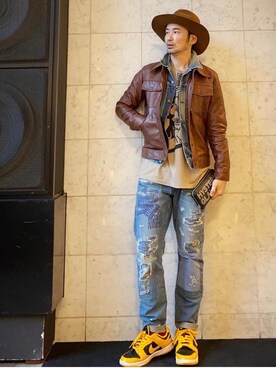 「コラボレーション」｜「アイテム（その他アウター）」を使った、yamaguchi.fさん（メンズ・171cm）の冬コーディネート