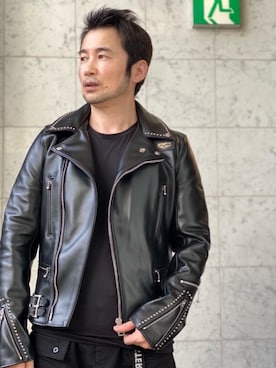 「HYSTERIC GLAMOUR（ヒステリックグラマー）のアイテム（ライダースジャケット）」を使った、yamaguchi.fさん（メンズ・171cm）の冬コーディネート