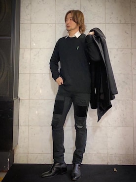 「HYSTERIC GLAMOUR（ヒステリックグラマー）のアイテム（ピーコート）」を使った、yamaguchi.fさん（メンズ・171cm）の冬コーディネート