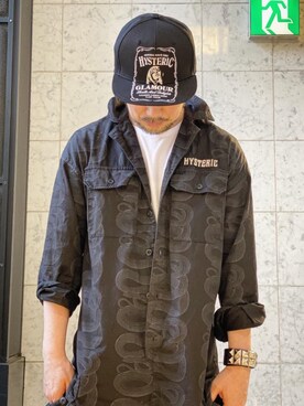 「HYSTERIC GLAMOUR（ヒステリックグラマー）のHYS WHISKY柄 刺繍キャップ（キャップ）」を使った、yamaguchi.fさん（メンズ・171cm）の春コーディネート