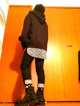「glamb（グラム）のアイテム（レッグウェア）」を使った、malibuさん（メンズ・163cm）の冬コーディネート