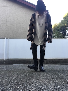 「glamb（グラム）のアイテム（ニットキャップ/ビーニー）」を使った、malibuさん（メンズ・163cm）の冬コーディネート