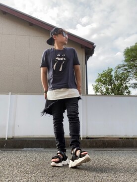 「glamb（グラム）のアイテム（サンダル）」を使った、malibuさん（メンズ・163cm）の夏コーディネート