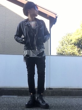 「glamb（グラム）のアイテム（ライダースジャケット）」を使った、malibuさん（メンズ・163cm）の秋コーディネート