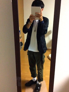 「カーキパンツ」｜えとさん（メンズ・164cm）の秋コーディネート