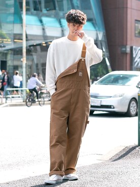 「Carhartt（カーハート）のアイテム（オールインワン・サロペット）」を使った、akiiiiさん（メンズ・181cm）の秋コーディネート