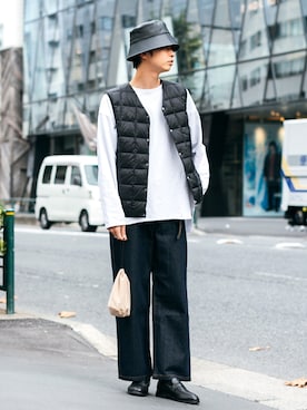 「インナーダウン」｜「アイテム（その他アウター）」を使った、akiiiiさん（メンズ・181cm）の冬コーディネート