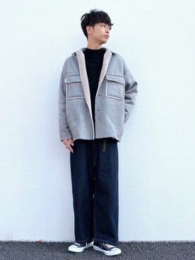 「ムートンジャケット」｜「アイテム（その他アウター）」を使った、akiiiiさん（メンズ・181cm）の冬コーディネート
