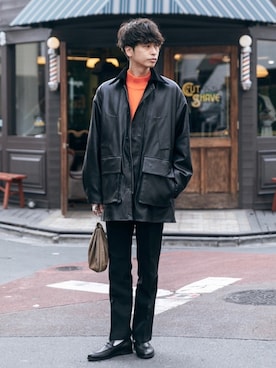「巾着バッグ」｜「アイテム（その他アウター）」を使った、akiiiiさん（メンズ・181cm）の冬コーディネート