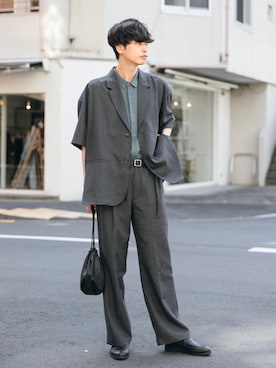 「巾着バッグ」｜「アイテム（その他アウター）」を使った、akiiiiさん（メンズ・181cm）の春コーディネート