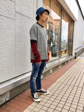 「DIESEL（ディーゼル）のアイテム（ハット）」を使った、SHINYASUZUKIさん（メンズ・168cm）の夏コーディネート