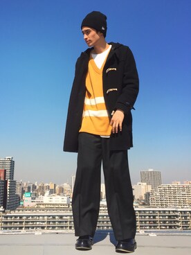 「UNUSED」｜「アイテム（ダッフルコート）」を使った、kaioさん（メンズ・180cm）の春コーディネート