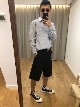 「CDG（シーディージー）のアイテム（シューズ）」を使った、Nikokoさん（メンズ・175cm）の春コーディネート