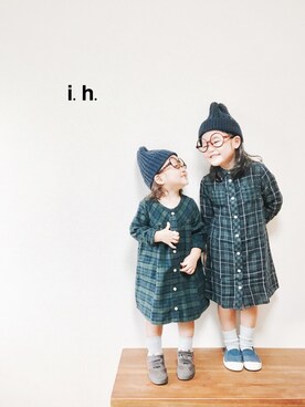 「西松屋」｜「アイテム（シャツワンピース）」を使った、ihiさん（キッズ・100cm）の秋コーディネート