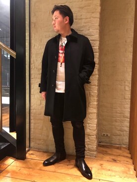 「HYSTERIC GLAMOUR（ヒステリックグラマー）のアイテム（ステンカラーコート）」を使った、kaz0183さん（メンズ・175cm）の冬コーディネート