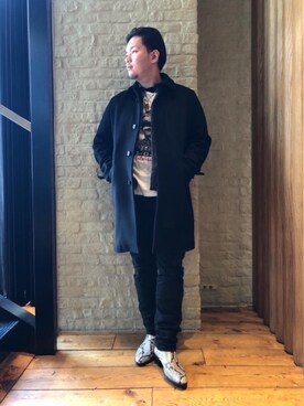 「HYSTERIC GLAMOUR（ヒステリックグラマー）のアイテム（ステンカラーコート）」を使った、kaz0183さん（メンズ・175cm）の冬コーディネート