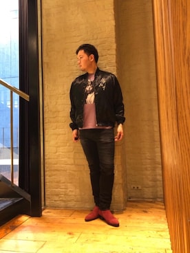 「スキニー」｜「アイテム（スカジャン）」を使った、kaz0183さん（メンズ・175cm）の夏コーディネート