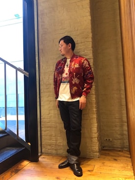 「刺繍」｜「アイテム（スカジャン）」を使った、kaz0183さん（メンズ・175cm）の秋コーディネート