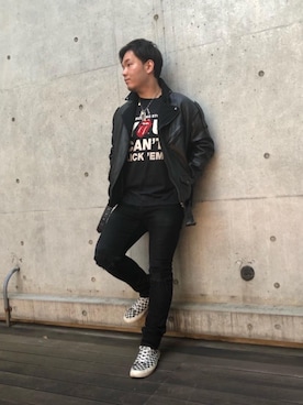 「パンクコーデ」｜「アイテム（ライダースジャケット）」を使った、kaz0183さん（メンズ・175cm）の冬コーディネート