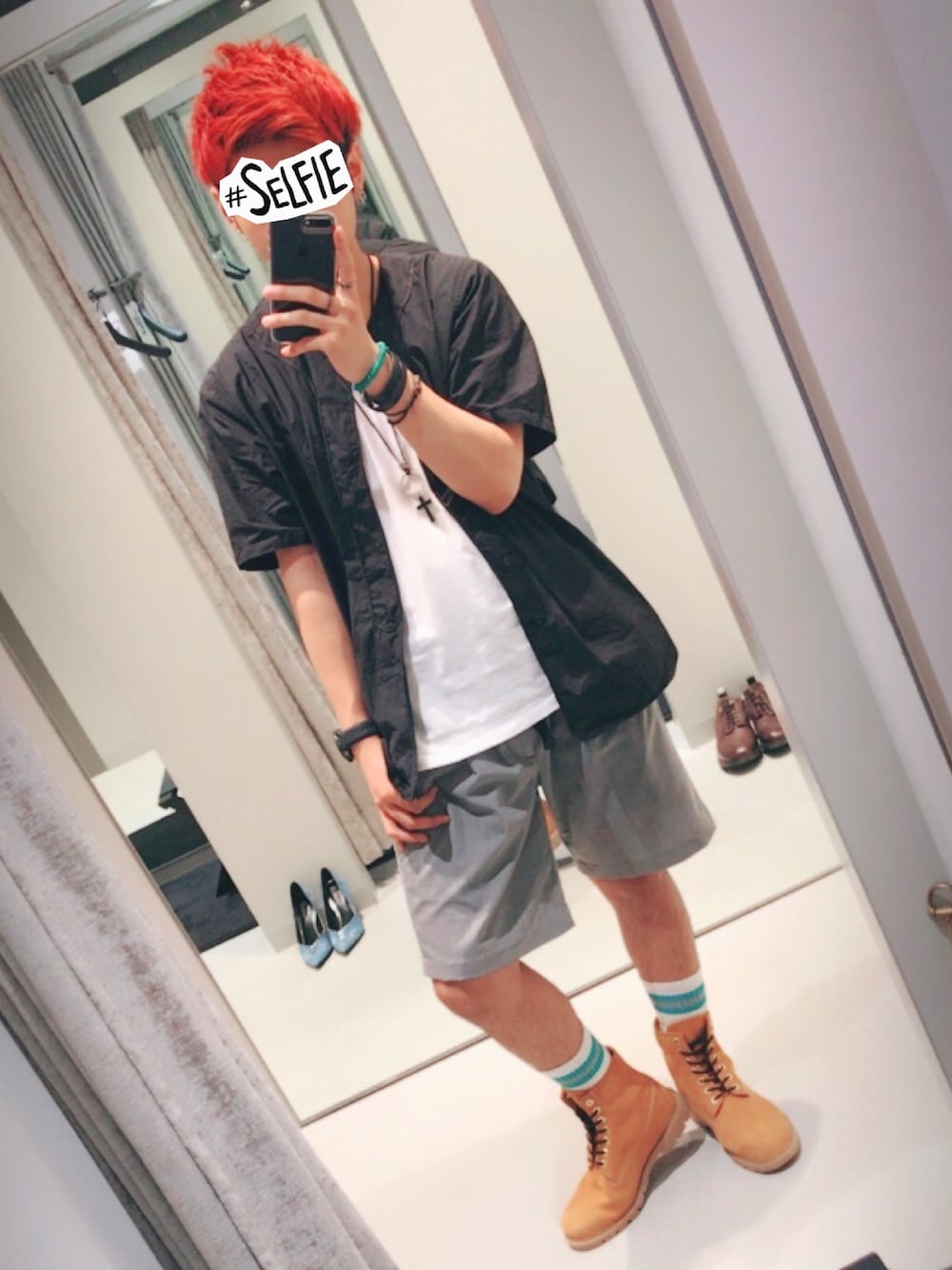 「夏、Tシャツ、ベースボールシャツ、ハーフパンツ、真夏コーデ、モノトーン、カジュアルコーデ、ティンバーランド」｜「DIESELの00SX0E0KANQ（シャツ/ブラウス、ブラック系）」を使った、KANさん（メンズ・175cm）の夏コーディネートの1枚目の写真