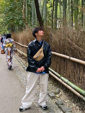 「大学生コーデ」｜「アイテム（ライダースジャケット）」を使った、Yutoさん（メンズ・167cm）の春コーディネート