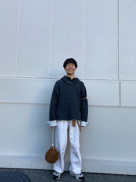 「Hender Scheme（エンダースキーマ）のHender Scheme kinchaku (nc-rc-kin)（ハンドバッグ）」を使った、Yutoさん（メンズ・168cm）の秋コーディネート