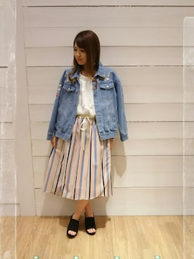 「AS KNOW AS PINKY（アズノゥアズピンキー）のアイテム（デニムジャケット）」を使った、ARISAさん（レディース・155cm）の春コーディネート