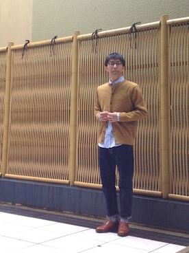 「アイテム（ドレスシューズ、ブラウン系）」を使った、D_MALL 京都さん（メンズ・165cm）の秋コーディネート