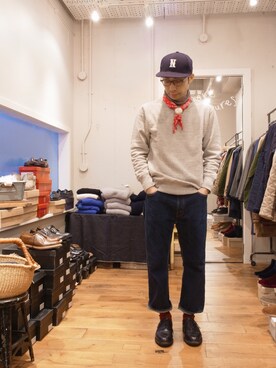 「OMNIGOD（オムニゴッド）のアイテム（スウェット）」を使った、D_MALL 京都さん（メンズ・165cm）の冬コーディネート