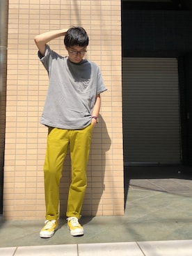 「アイテム（シューズ、イエロー系）」を使った、D_MALL 京都さん（メンズ・165cm）の夏コーディネート
