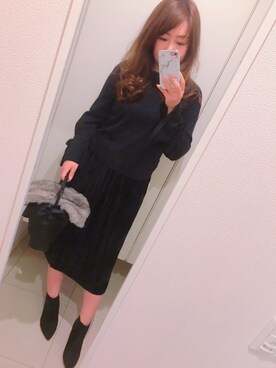 「ベロアスカート」｜「アイテム（ブーティ）」を使った、sayurinさん（レディース・165cm）の秋コーディネート