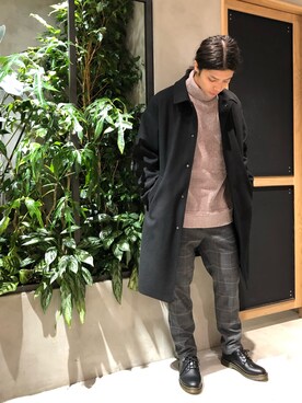 「RAGEBLUE（レイジブルー）のアイテム（ステンカラーコート）」を使った、鈴木隆文さん（メンズ・178cm）の冬コーディネート