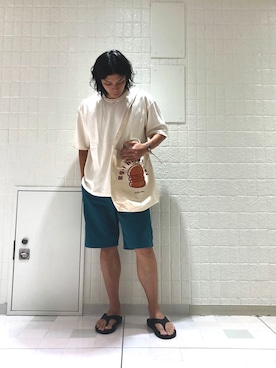 「RAGEBLUE（レイジブルー）のアイテム（トートバッグ）」を使った、鈴木隆文さん（メンズ・178cm）の夏コーディネート