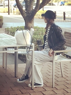 「ボーダーニット」｜「アイテム（キャップ）」を使った、ayaさん（レディース・161cm）の冬コーディネート