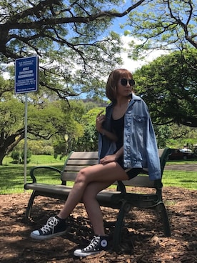 「アイテム（キャミソール、ブラック系）」を使った、ayaさん（レディース・161cm）の春コーディネート