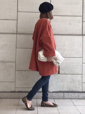 「カラーコート」｜「アイテム（ハンチング/ベレー帽）」を使った、ayaさん（レディース・161cm）の秋コーディネート