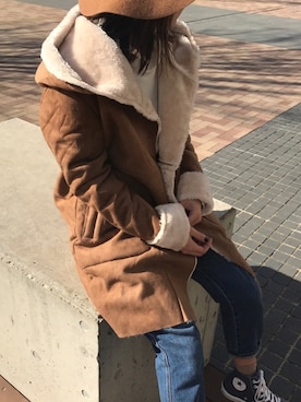 「GUコーデ」｜「アイテム（ムートンコート）」を使った、ayaさん（レディース・161cm）の冬コーディネート