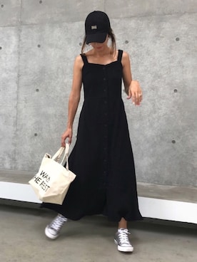 「14+（イチヨンプラス）のUSAコットンキャップ（キャップ）」を使った、ayaさん（レディース・161cm）の夏コーディネート