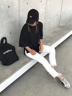 「14+（イチヨンプラス）のUSAコットンキャップ（キャップ）」を使った、ayaさん（レディース・161cm）の夏コーディネート