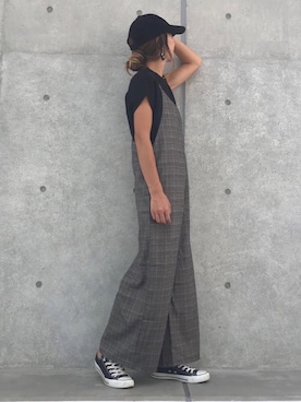 「ノースリーブニット」｜「アイテム（つなぎ/オールインワン）」を使った、ayaさん（レディース・161cm）の秋コーディネート