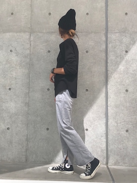 「GU（ジーユー）のアイテム（ニットキャップ/ビーニー）」を使った、ayaさん（レディース・161cm）の秋コーディネート