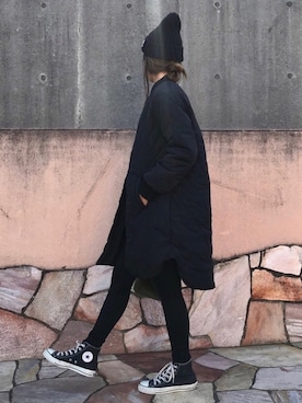 「GU（ジーユー）のアイテム（ニットキャップ/ビーニー）」を使った、ayaさん（レディース・161cm）の秋コーディネート