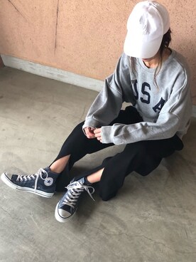 「H&M（エイチ・アンド・エム）のアイテム（帽子、ホワイト系）」を使った、ayaさん（レディース・161cm）の冬コーディネート