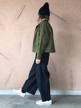 「GU（ジーユー）のアイテム（ニットキャップ/ビーニー）」を使った、ayaさん（レディース・161cm）の春コーディネート