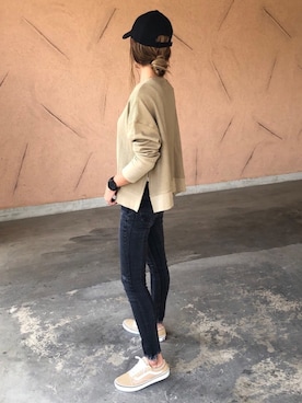 「ワッフルクルーネックＴ」｜「アイテム（パンツ）」を使った、ayaさん（レディース・161cm）の秋コーディネート