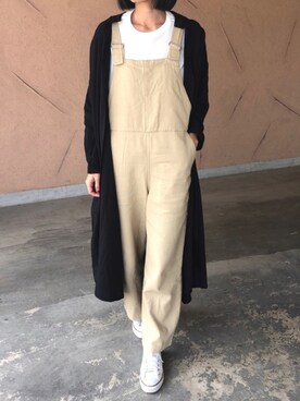 「ロングシャツ」｜「アイテム（サロペット/オーバーオール）」を使った、ayaさん（レディース・161cm）の春コーディネート