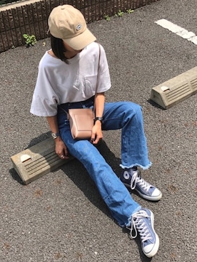 「コンバース ハイカット」｜「アイテム（キャップ）」を使った、ayaさん（レディース・161cm）の春コーディネート