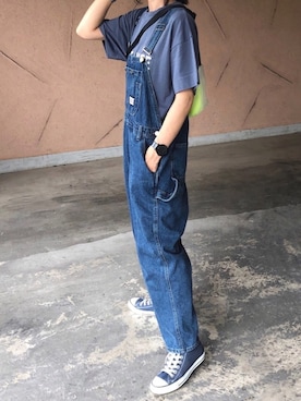 「ネイビーコーデ」｜「アイテム（オールインワン・サロペット）」を使った、ayaさん（レディース・161cm）の夏コーディネート